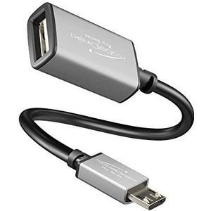KabelDirekt - OTG adapter - 0,15 m - (USB A 2.0 bus op Micro USB stekker, High Speed datakabel, voor harde schijf, kaartlezer, geheugenstick, muis, toetsenbord, zwart/space grey)