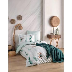 Luxe satijnen dekbedovertrek (135 x 200 cm), 100% katoen, groen en wit | 210 draden tellend, machinewasbaar op 40 °C | Perfect voor elegante slaapkamers