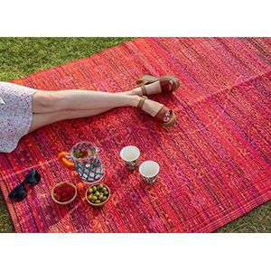 Rood Boho geweven waterdicht outdoor tapijt - kunststof, lichtgewicht mat - voor tuin, terras, terrasplanken, badkamer, bruikbaarheid, picknick 120 cm x 180 cm