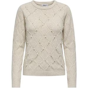 ONLLIANA Life LS Pearl O-Neck CC KNT, Pumice Stone/Detail: mel/White Pearls, S