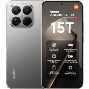 Xiaomi 15T Pro, Smartphone 12+1024GB, 6,83"" 144Hz oogvriendelijk display, MediaTek Dimensity 9400+, 50MP Leica 5x Pro telelens, 5500mAh, Titanium, Oplader niet inbegrepen, Fabrieksgarantie 2 jaar
