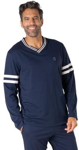Eminence - Pyjama Long Homme Club - Marine - T-shirt Manches Longues Col V + Pantalon 2 Poches