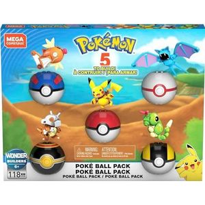 MEGA Pokémon Actiefiguren, bouwspeelgoed, Pokébal-set met Pikachu, Magikarp, Cubone, Zubat, Magikarp en 5 verschillende Pokéballen​​, GHP85