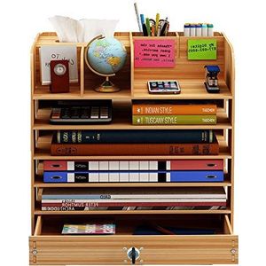 Ecent Multifunctionele bureau-organizer van hout + handdoekbox + pennenhouder + lade met slot documentenhouder voor kantoor, huis, boekenkast
