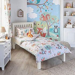 Riva Paoletti Kids Woodland Dieren Dubbel Dekbedset - 2 x Kussenslopen Inbegrepen - Crème en Groen - Omkeerbaar - Machine Wasbaar - 200 x 200 cm (79"" x 79"") - Ontworpen in het Verenigd Koninkrijk