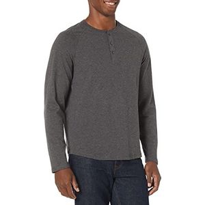 Amazon Essentials Men's Henley-shirt met normale pasvorm en lange mouwen (verkrijgbaar in grote en lange maten), Houtskoolzwart, M