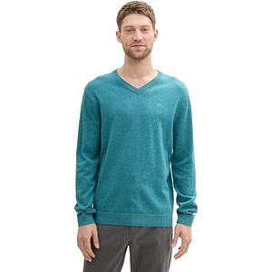 TOM TAILOR Gebreide trui met V-hals voor heren, 36299 - Bright Teal Melange, XXL