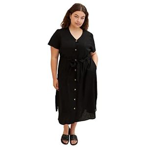 TOM TAILOR Dames Linnen jurk met ceintuur 1033388, 14482 - Deep Black, 50
