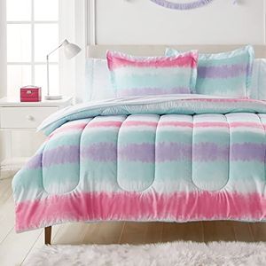 dream FACTORY Easy-Wash Super Soft Microfiber Dekbed, Polyester, Paars Multi Tie Dye Streep, Twin