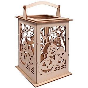 Rayher 62893505 houten lantaarn pompoenen, met handvat, 15,3 x 15,3 x 26,5 cm, houten bouwset, 15-delig; windlicht, voor LED-kaarsen, lichtketting, lantaarn Helloween