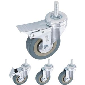 H&S - Zwenkwielen Set van 4 - Rubberen Wielen 75 mm - Meubelwielen met Dubbele Kogellager Zwenkkop en M10 Schroefdraad