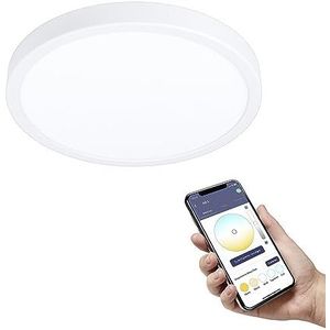 EGLO connect.z Smart Home LED badkamer plafondlamp Fueva-Z, Ø 28,5 cm, ZigBee, app en spraakbesturing, lichtkleur instelbaar, dimbaar, aluminium opbouwlamp wit, IP44