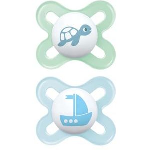 MAM Originele Start fopspeen voor pasgeborenen in 2-delige set, fopspeen maat 0-2 maanden, speen van SkinSoft siliconen, bio-rond, met fopspeenzak, lichtblauw