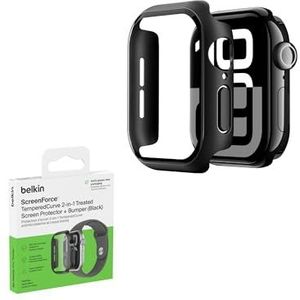 Belkin ScreenForce TemperedCurve 2-in-1 Apple Watch hoesje voor Series 10 (42mm), screenprotector voor Apple Watch, case met 360˚ bescherming en bumper, cover van gehard glas - Black