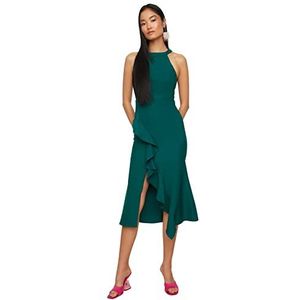 Trendyol Dames midi-wikkeljurk, nauwsluitende, geweven jurk, groen, 62 NL