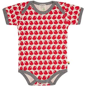 loud + proud Uniseks babybody met korte mouwen en vogelprint, GOTS-gecertificeerd T-shirt, tomaat, 50/56 cm