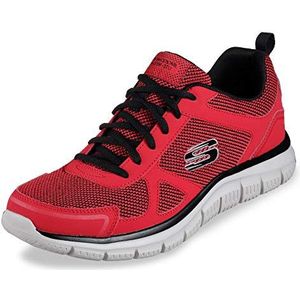 Skechers 52630 Trainingsschoenen voor heren, Rode lederen zwarte mesh rand, 43 EU