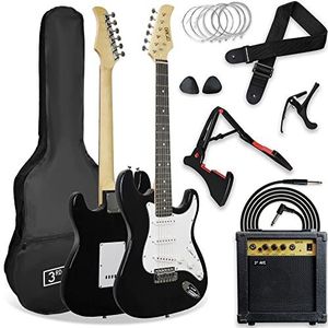 3rd Avenue XF 4/4 formaat elektrische gitaar, ultieme kit met 10W versterker, kabel, statief, gigbag, gitaarband, reservesnaren, plectrums, capo - zwart