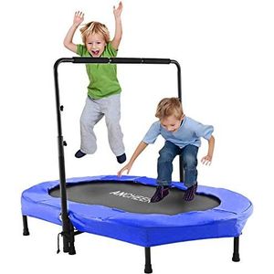 ANCHEER Sporttrampoline voor twee kinderen, binnen/buiten, mini-trampoline, fitness, opvouwbaar, met verstelbare handgreep, ouder-kind trampoline (blauw)