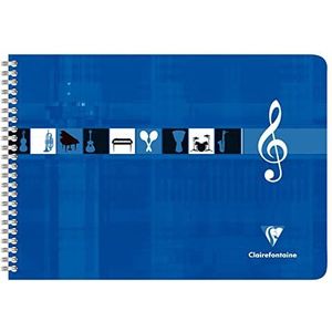 Clairefontaine 8104C - Een Spiraalgebonden Muziekschrift - Klein Blauw - A4 21x29,7 cm - 50 Pagina's met 8 Notenbalken - Wit Papier 90 g - Gelamineerde Kartonnen Kaft