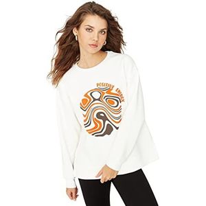 Trendyol Dames Regular Basic Sweatshirt met ronde hals, Ecru, L