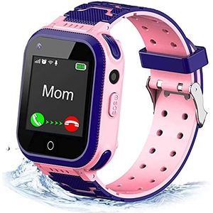 ele ELEOPTION 4G Smartwatch voor kinderen, IP67, waterdicht, met GPS-positie, camera, SOS, oproepen, stappenteller, touchscreen, videochat, smartwatch voor jongens en meisjes, roze T3