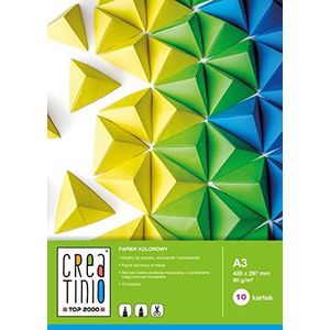 TOP-2000 400079857 CREATINIO gekleurd papier A3 10 vellen, 80 g/m2, 10 stuks verpakking, mix van enveloppatronen