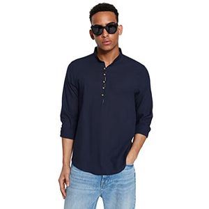 Trendyol Heren rechte lange mouwen slank overhemd, Donkerblauw, XXL