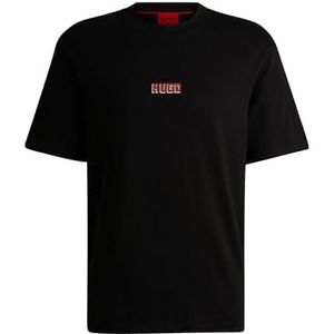 HUGO Heren Diqitee Relaxed-fit T-shirt van katoen met grote logo's aan de achterkant, Zwart, M