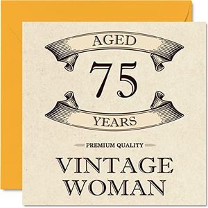 Vintage 75e verjaardagskaarten voor vrouwen - 75 jaar oud - leuke verjaardagskaart voor mama zus vrouw oma oppas oma tante, 145 mm x 145 mm dames wenskaarten, 75e verjaardagskaart