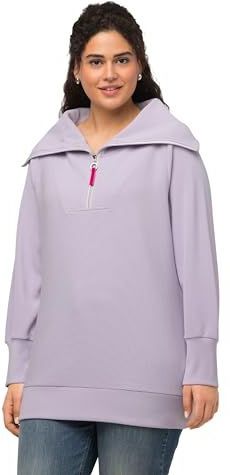 Ulla Popken Ottomansweatshirt voor dames met troyer sweatshirt, Pastel lila, 42-44 Grote maten