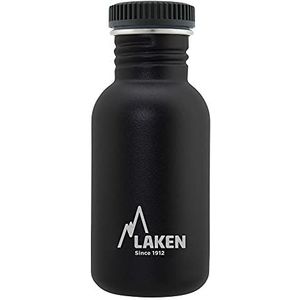 Laken roestvrijstalen fles met zwarte draadplug en 500 ml brede mond, zwart