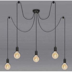 Briloner Leuchten Plafondlamp, 5-spots, 5 x E27, max. 60 watt, retro, vintage, zwart staal, zwart, 1.000x1.500mm (DxH)
