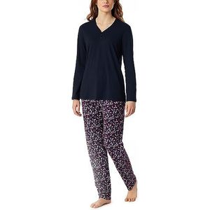 Schiesser Dames pyjama lang 100% katoen zonder manchetten comfort pyjama set, nachtblauw, 44, Nachtblau, 44