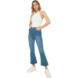 Trendyol Vrouwen Hoge Taille Rechte Pijpen Flare Jeans, Blauw, 60