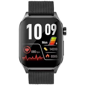 Knauermann PRO 3 (2024) zwart - gezondheidshorloge smartwatch met telefoonfunctie - OSRAM sensoren - ECG + HRV-functie - BT Bluetooth - slaapapneu - bloeddruk - textielband zwart/blauw, 14-24, zwart,