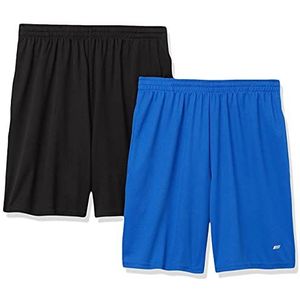 Amazon Essentials Men's Performance Tech korte broek met losse pasvorm (verkrijgbaar in grote en lange maten), Pack of 2, Koningsblauw/Zwart, XXL