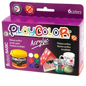 Playcolor Set van 6 potjes acrylverf - 40 ml - verschillende kleuren acryl basic - 18191