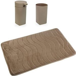 Versa Myra badkameraccessoireset met dispenser, borstelbeker en antislipmat, modern, afmetingen (H x L x B) 1 x 45 x 75 cm, polypropyleen en katoen, beige