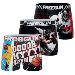 FREEGUN Boxershorts voor kinderen, sport, ademend, comfortabel en zacht (3 stuks), zwart/rood/wit/blauw, 8-10 Jaar