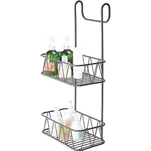 Blue Canyon 2-laags hangende douche Caddy, geen boor roestvrij staal badkamer plank, niet-roestende opbergplanken, douche accessoire voor badkamer organisatie plank, douche mand organizer, grijs