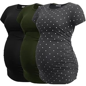Smallshow Zwangerschapskleding Tops Kant Ruches Zwangerschap Kleding voor Vrouwen 3-Pack, Leger Groen/Zwart/Svp145, M