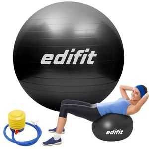 EDIFIT, Pilates-Ball, 55, 65 en 75 cm, yoga-accessoires, fitness, verschillende maten, klein, middelgroot, thuis-fitnessstudio, zwangerschap, incl. pomp (65 cm, zwart)