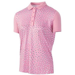 Island Green Golf dames ademende sneldrogende vochtafvoerende poloshirts, roze/wit, L, 2238 - Roze/Wit, L