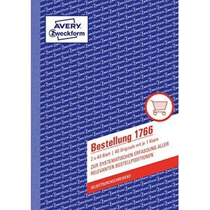 AVERY Zweckform 1766 bestelling (A5, 2x40 vellen, zelfdoorschrijvend met gekleurde doorslag, voor een systematische registratie van alle relevante bestelposities) wit/geel