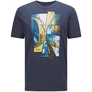 BOSS Heren Tee 6 T-shirt van stretchkatoen met fotografische print en logo, Navy410, M