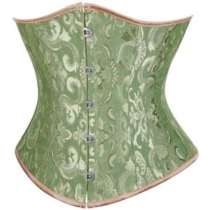 SZIVYSHI Vrouwen Underbust Satin Lace Up Taille Cincher Corset Shaper Bustier Top, Jacquard Groen, M
