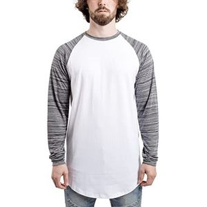 Blackskies Honkbal T-shirt met lange mouwen | Oversized Fashion Basic Sleeve Raglan Longline T-shirt voor heren L/S, Wit-diepblauw, L