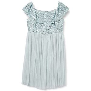 Maya Deluxe Ice Blue Bardot Embellished Midi Dress bruidsmeisjesjurk dames, IJsblauw, 52 NL