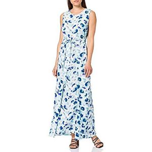 Taifun Linnen jurk voor dames, korte mouwen, korte jurk, effen, knielend, kort, Blauw Curacao patroon, 46